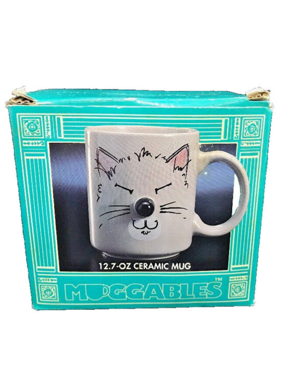 Gray Cat Mug Coffee Cup 3D Nose Muggables Mount Clemens Pottery Taiwan 1992